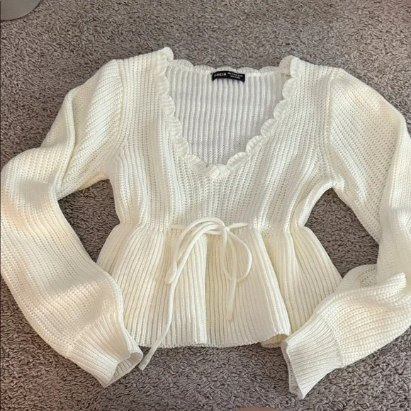 SHEIN Cream Knit Sweater with Waist Tie - Picture 1 of 1